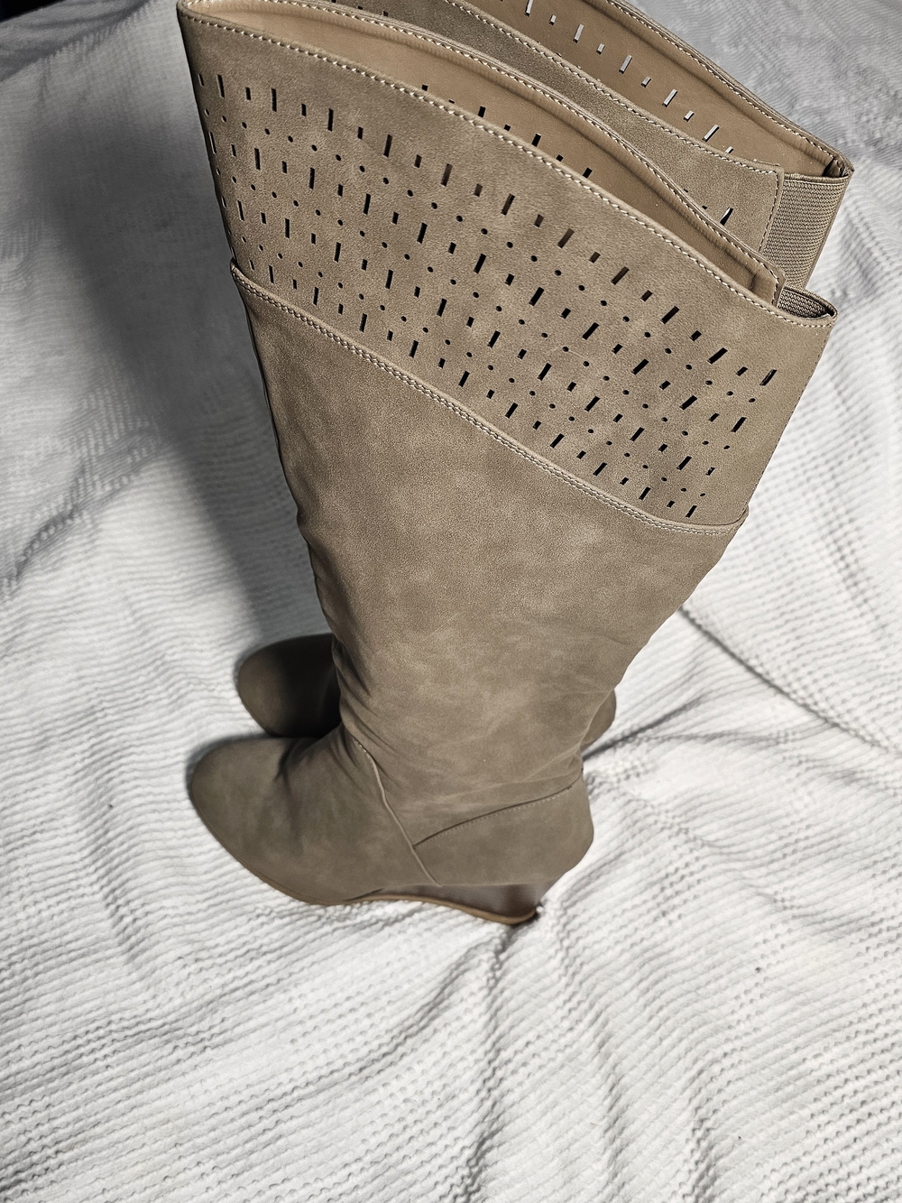 Jasmine Taupe Knee-High Wedge Boots - Picture 4 of 15
